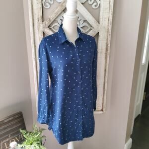Gilligan & O'Malley Women's Long Sleeve Cotton Polka Dot Sleep Shirt in Blue